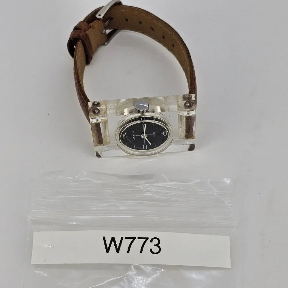 VTG Lucerne Women's Watch 26MM Black Dial Brown Leather Bands Up to 6.5
